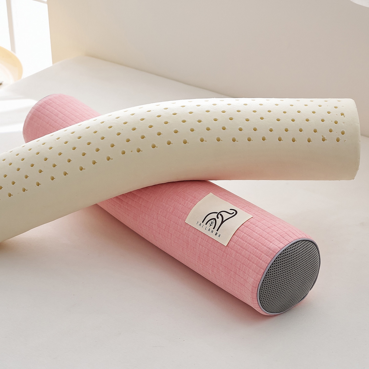 91家纺网 家纺一手货源 找家纺 （总）鼎盛乳胶 2025新款多功能条纹乳胶圆柱枕枕头腰枕