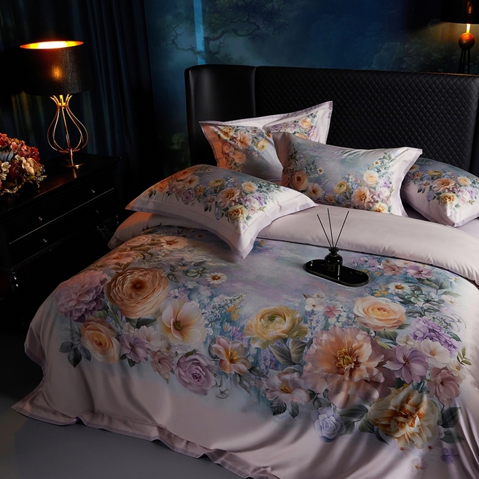 91家纺网 家纺一手货源 找家纺 米多多 2025新款新疆长绒棉数码印花四件套-暗香 暗香-紫