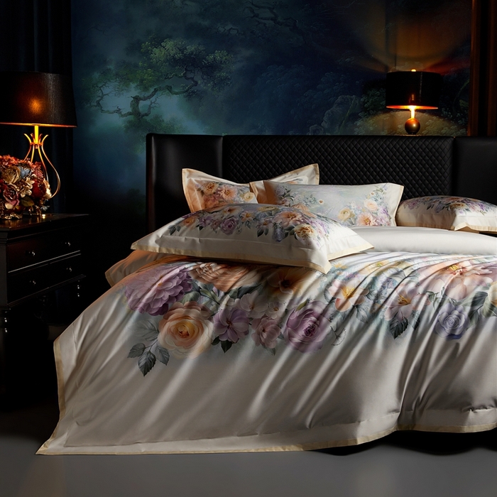 91家纺网 家纺一手货源 找家纺 米多多 2025新款新疆长绒棉数码印花四件套-暗香 暗香-米黄