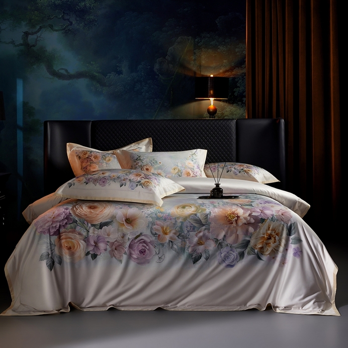 91家纺网 家纺一手货源 找家纺 米多多 2025新款新疆长绒棉数码印花四件套-暗香 暗香-米黄