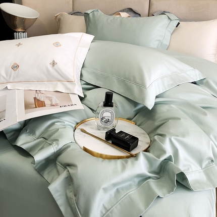 91家纺网 家纺一手货源 找家纺 乐美家纺 2025新款A类100支—简爱系列埋线工艺四件套 蒂芙尼绿