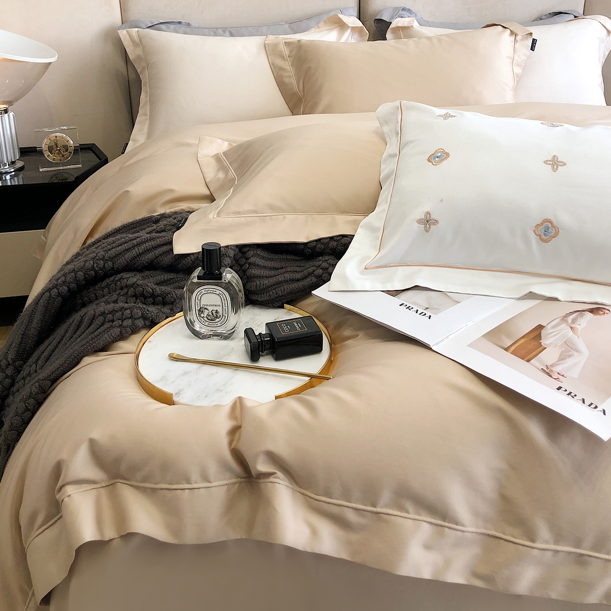 91家纺网 家纺一手货源 找家纺 乐美家纺 2025新款A类100支—简爱系列埋线工艺四件套 香槟色