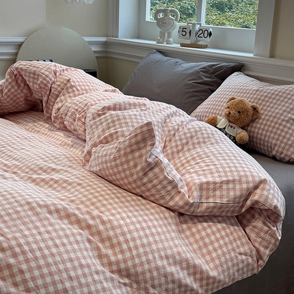 91家纺网 家纺一手货源 找家纺 （总）欣晴家纺 2025新款软糯水洗棉条格无印宜家风混搭三件套四件套（风格2）