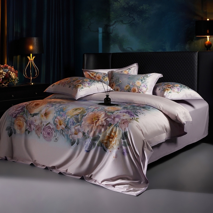 91家纺网 家纺一手货源 找家纺 米多多 2025新款新疆长绒棉数码印花四件套-暗香 暗香-紫