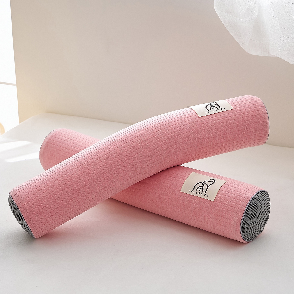 91家纺网 家纺一手货源 找家纺 （总）鼎盛乳胶 2025新款多功能条纹乳胶圆柱枕枕头腰枕