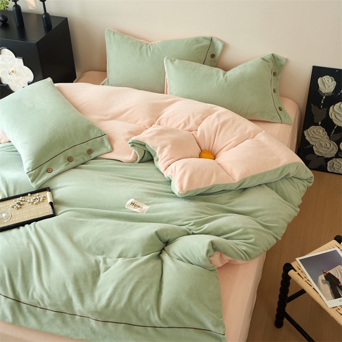 91家纺网 家纺一手货源 找家纺 （总）兰紫橙家纺 2025新款牛奶绒纽扣款四件套