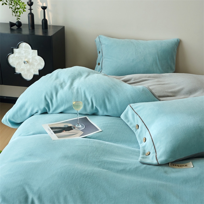 91家纺网 家纺一手货源 找家纺 （总）兰紫橙家纺 2025新款牛奶绒纽扣款四件套