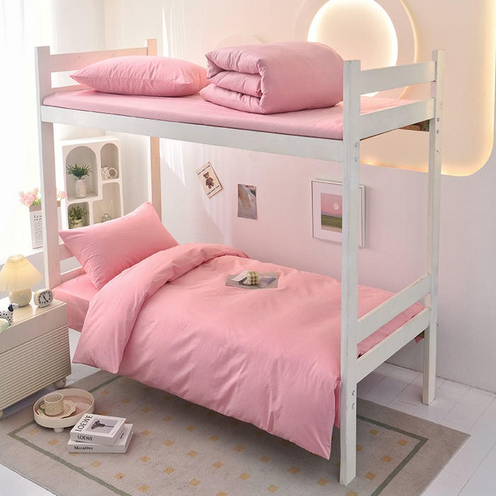 91家纺网 家纺一手货源 找家纺 启优家纺 2025新款13372全棉纯棉学生宿舍上下铺三件套 樱花粉