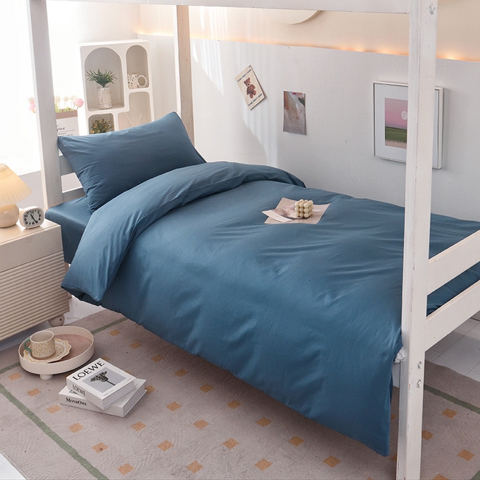 91家纺网 家纺一手货源 找家纺 启优家纺 2025新款13372全棉纯棉学生宿舍上下铺三件套 宝蓝