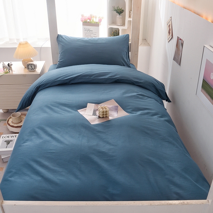 91家纺网 家纺一手货源 找家纺 启优家纺 2025新款13372全棉纯棉学生宿舍上下铺三件套 宝蓝