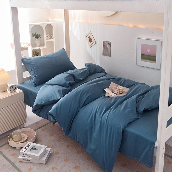 91家纺网 家纺一手货源 找家纺 启优家纺 2025新款13372全棉纯棉学生宿舍上下铺三件套 宝蓝
