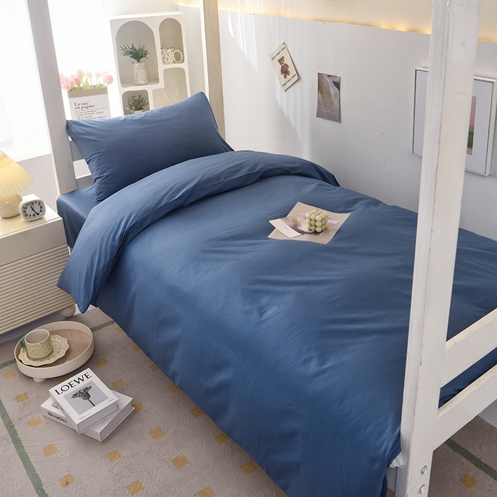 91家纺网 家纺一手货源 找家纺 启优家纺 2025新款13372全棉纯棉学生宿舍上下铺三件套 宝蓝