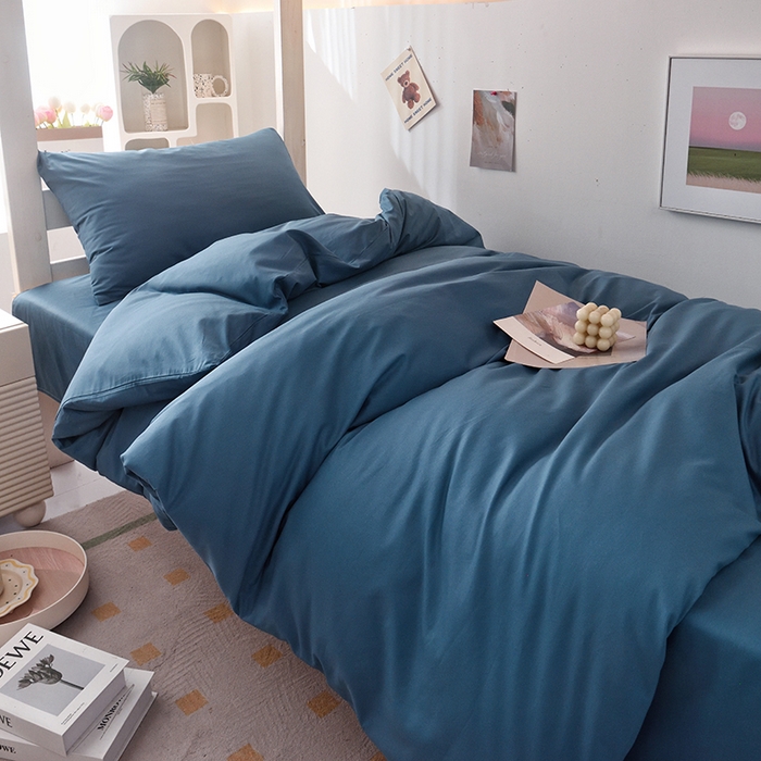 91家纺网 家纺一手货源 找家纺 启优家纺 2025新款13372全棉纯棉学生宿舍上下铺三件套 宝蓝