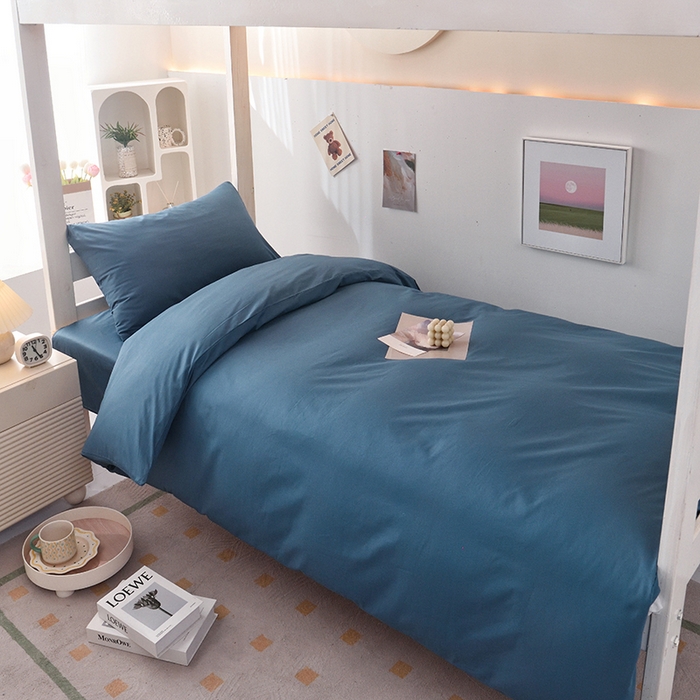 91家纺网 家纺一手货源 找家纺 启优家纺 2025新款13372全棉纯棉学生宿舍上下铺三件套 宝蓝