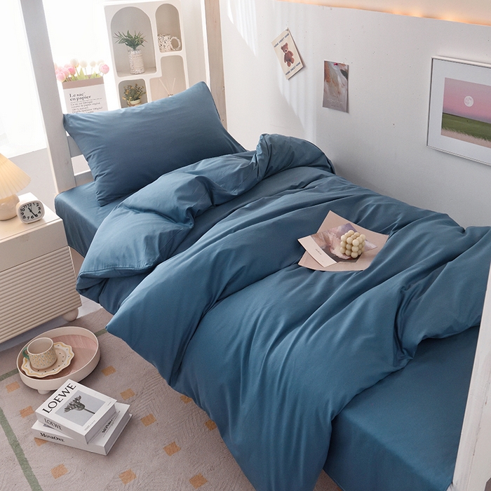 91家纺网 家纺一手货源 找家纺 启优家纺 2025新款13372全棉纯棉学生宿舍上下铺三件套 宝蓝