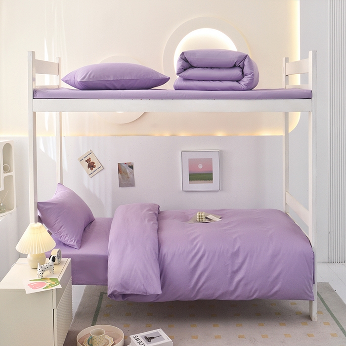 91家纺网 家纺一手货源 找家纺 启优家纺 2025新款13372全棉纯棉学生宿舍上下铺三件套 丁香紫