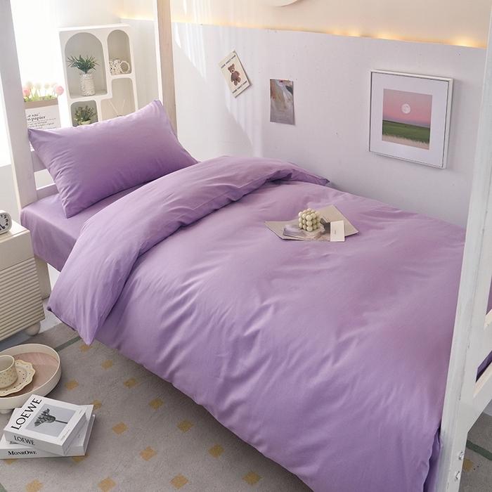 91家纺网 家纺一手货源 找家纺 启优家纺 2025新款13372全棉纯棉学生宿舍上下铺三件套 丁香紫