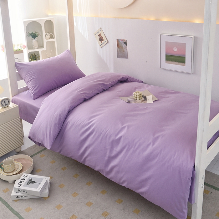 91家纺网 家纺一手货源 找家纺 启优家纺 2025新款13372全棉纯棉学生宿舍上下铺三件套 丁香紫