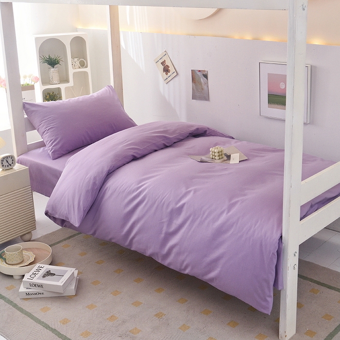 91家纺网 家纺一手货源 找家纺 启优家纺 2025新款13372全棉纯棉学生宿舍上下铺三件套 丁香紫