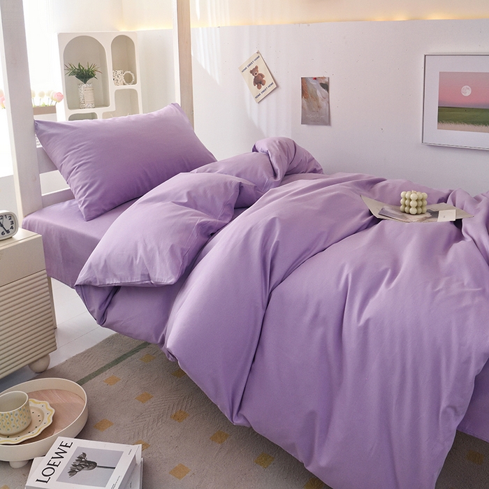91家纺网 家纺一手货源 找家纺 启优家纺 2025新款13372全棉纯棉学生宿舍上下铺三件套 丁香紫