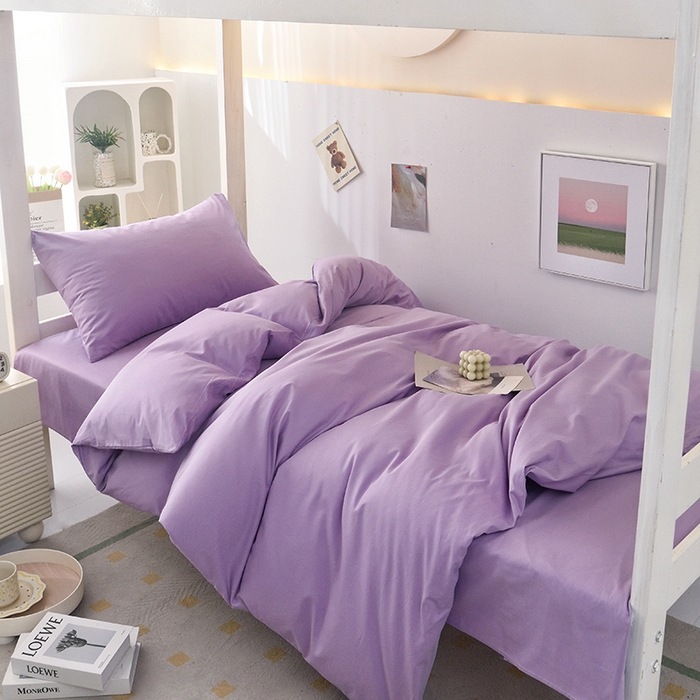 91家纺网 家纺一手货源 找家纺 启优家纺 2025新款13372全棉纯棉学生宿舍上下铺三件套 丁香紫