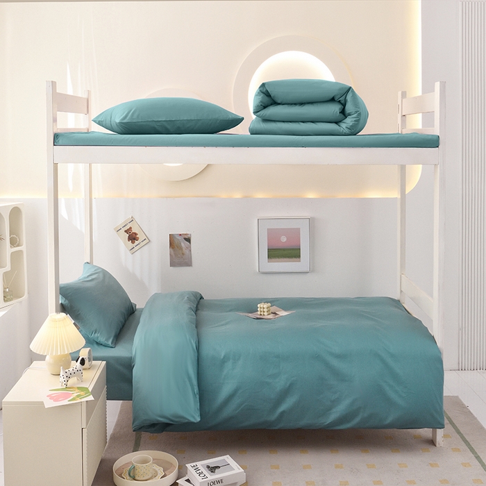 91家纺网 家纺一手货源 找家纺 启优家纺 2025新款13372全棉纯棉学生宿舍上下铺三件套 海茵蓝