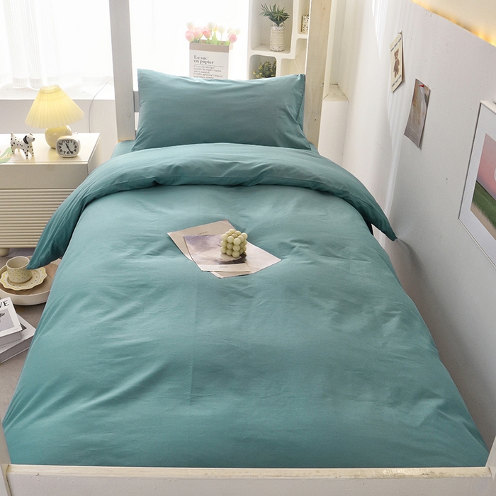 91家纺网 家纺一手货源 找家纺 启优家纺 2025新款13372全棉纯棉学生宿舍上下铺三件套 海茵蓝