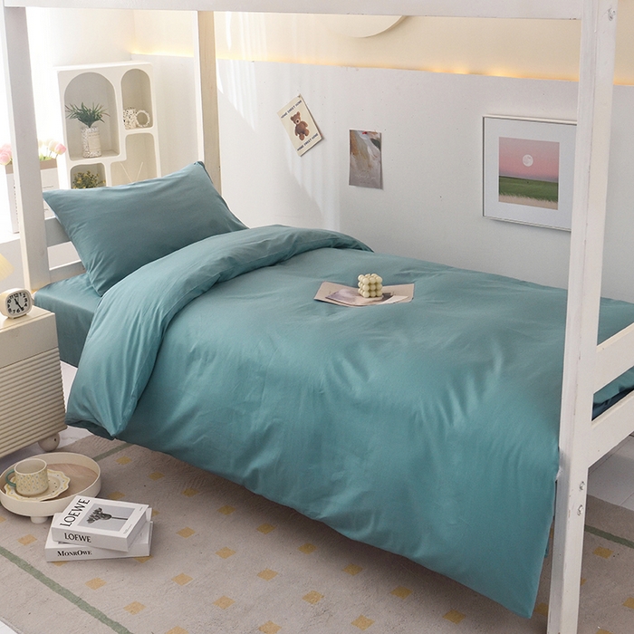 91家纺网 家纺一手货源 找家纺 启优家纺 2025新款13372全棉纯棉学生宿舍上下铺三件套 海茵蓝