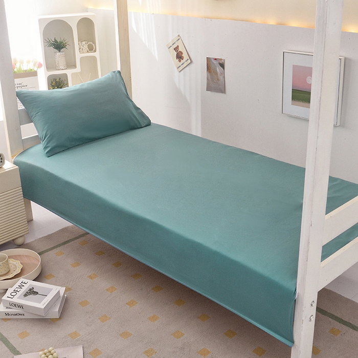 91家纺网 家纺一手货源 找家纺 启优家纺 2025新款13372全棉纯棉学生宿舍上下铺三件套 海茵蓝