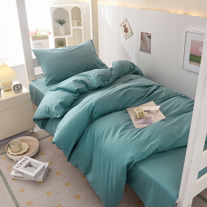 91家纺网 家纺一手货源 找家纺 启优家纺 2025新款13372全棉纯棉学生宿舍上下铺三件套 海茵蓝