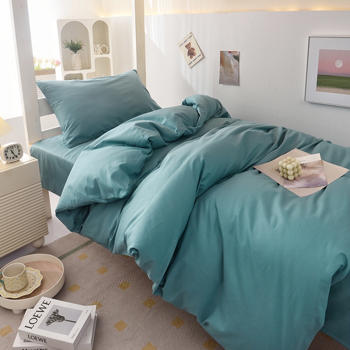 91家纺网 家纺一手货源 找家纺 启优家纺 2025新款13372全棉纯棉学生宿舍上下铺三件套 海茵蓝