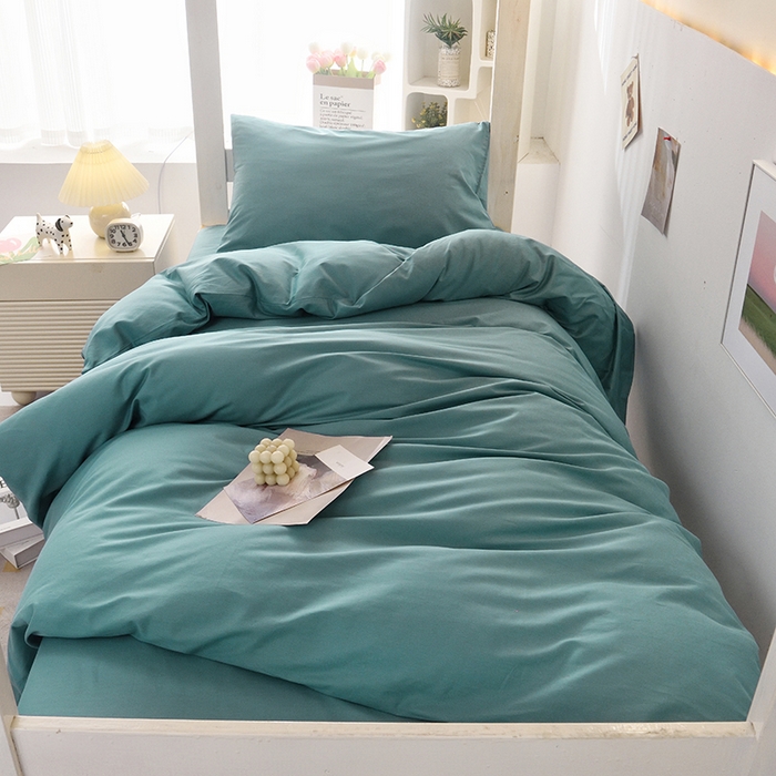 91家纺网 家纺一手货源 找家纺 启优家纺 2025新款13372全棉纯棉学生宿舍上下铺三件套 海茵蓝