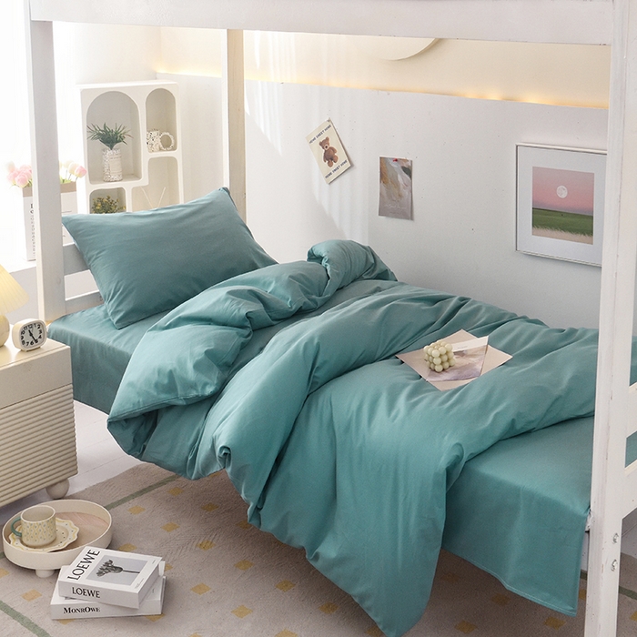 91家纺网 家纺一手货源 找家纺 启优家纺 2025新款13372全棉纯棉学生宿舍上下铺三件套 海茵蓝