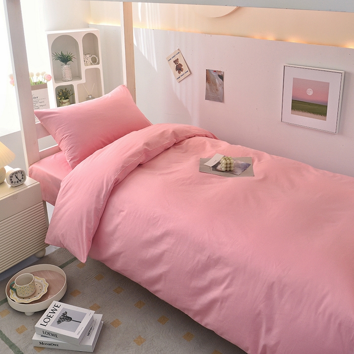 91家纺网 家纺一手货源 找家纺 启优家纺 2025新款13372全棉纯棉学生宿舍上下铺三件套 樱花粉