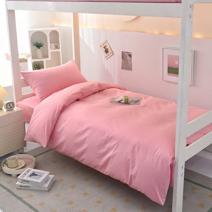 91家纺网 家纺一手货源 找家纺 启优家纺 2025新款13372全棉纯棉学生宿舍上下铺三件套 樱花粉