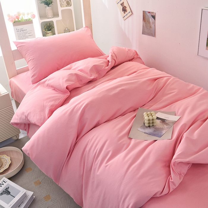 91家纺网 家纺一手货源 找家纺 启优家纺 2025新款13372全棉纯棉学生宿舍上下铺三件套 樱花粉