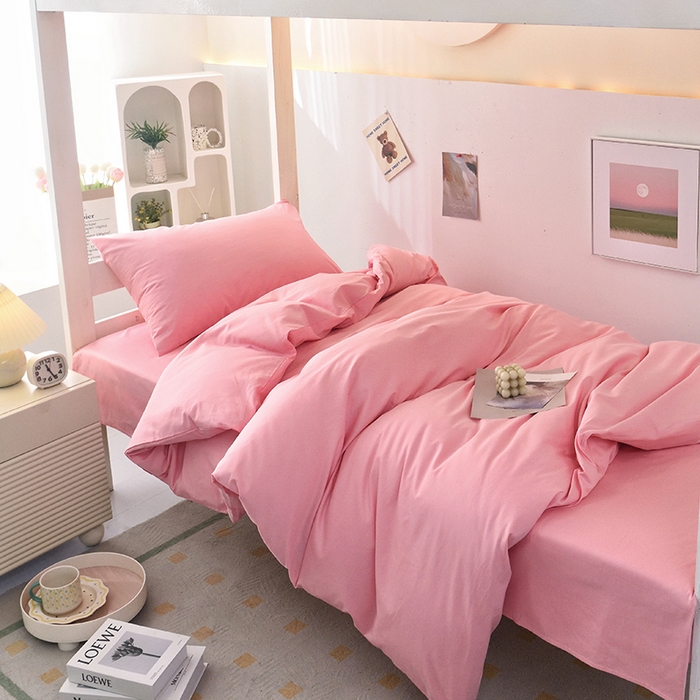 91家纺网 家纺一手货源 找家纺 启优家纺 2025新款13372全棉纯棉学生宿舍上下铺三件套 樱花粉