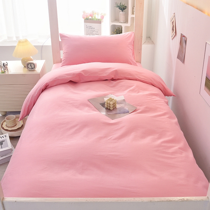 91家纺网 家纺一手货源 找家纺 启优家纺 2025新款13372全棉纯棉学生宿舍上下铺三件套 樱花粉