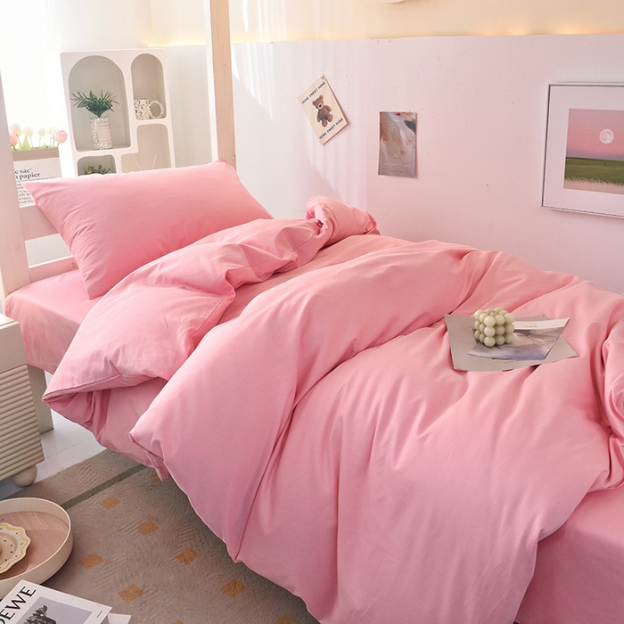 91家纺网 家纺一手货源 找家纺 启优家纺 2025新款13372全棉纯棉学生宿舍上下铺三件套 樱花粉