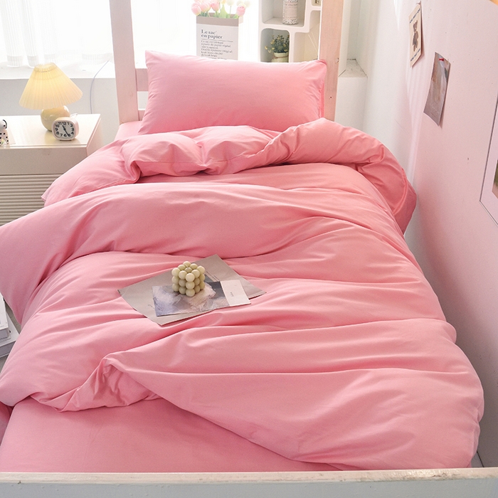 91家纺网 家纺一手货源 找家纺 启优家纺 2025新款13372全棉纯棉学生宿舍上下铺三件套 樱花粉