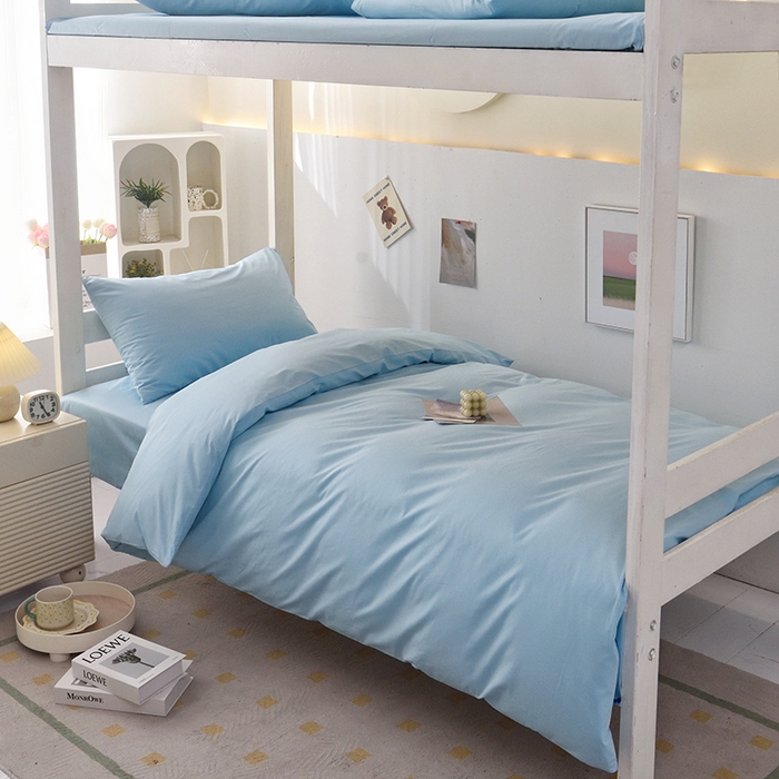 启优家纺 2025新款13372全棉纯棉学生宿舍上下铺三件套 清水蓝