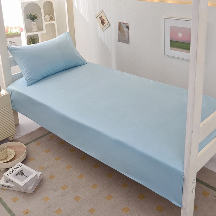 91家纺网 家纺一手货源 找家纺 启优家纺 2025新款13372全棉纯棉学生宿舍上下铺三件套 清水蓝