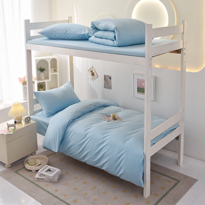 91家纺网 家纺一手货源 找家纺 启优家纺 2025新款13372全棉纯棉学生宿舍上下铺三件套 清水蓝