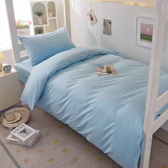 91家纺网 家纺一手货源 找家纺 启优家纺 2025新款13372全棉纯棉学生宿舍上下铺三件套 清水蓝