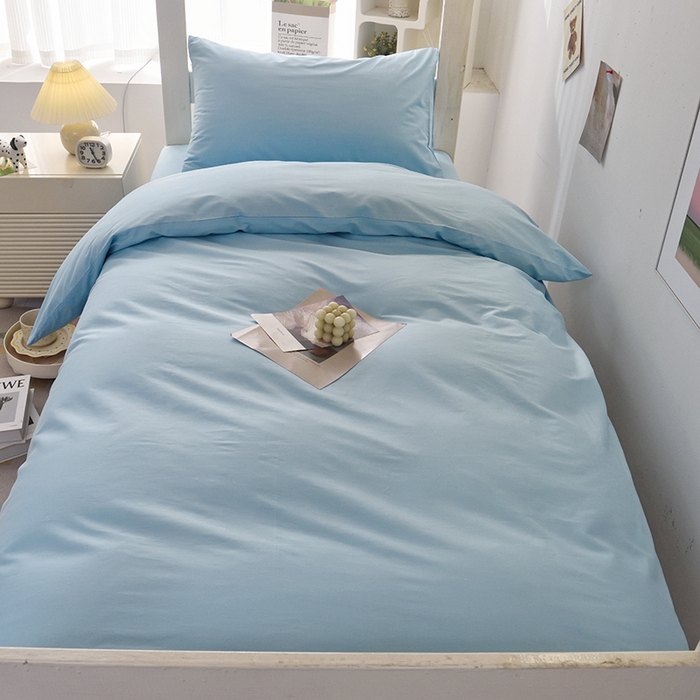 91家纺网 家纺一手货源 找家纺 启优家纺 2025新款13372全棉纯棉学生宿舍上下铺三件套 清水蓝