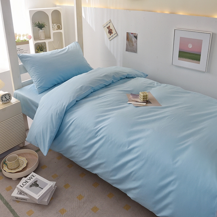 91家纺网 家纺一手货源 找家纺 启优家纺 2025新款13372全棉纯棉学生宿舍上下铺三件套 清水蓝