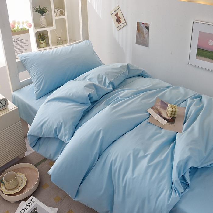 91家纺网 家纺一手货源 找家纺 启优家纺 2025新款13372全棉纯棉学生宿舍上下铺三件套 清水蓝