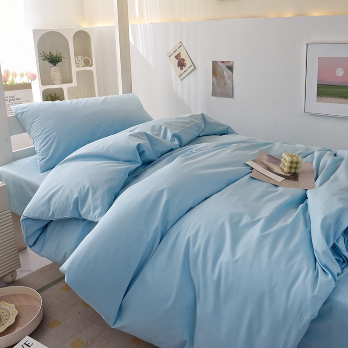 91家纺网 家纺一手货源 找家纺 启优家纺 2025新款13372全棉纯棉学生宿舍上下铺三件套 清水蓝