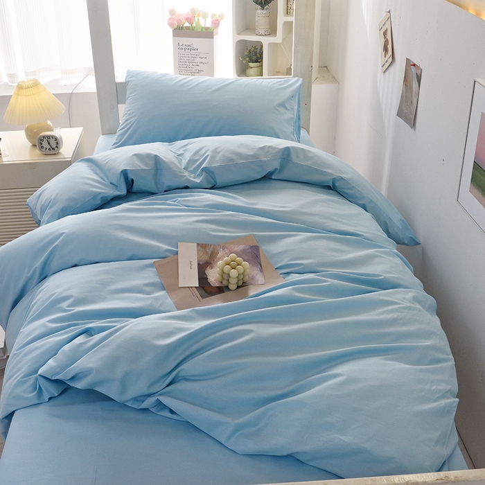 91家纺网 家纺一手货源 找家纺 启优家纺 2025新款13372全棉纯棉学生宿舍上下铺三件套 清水蓝