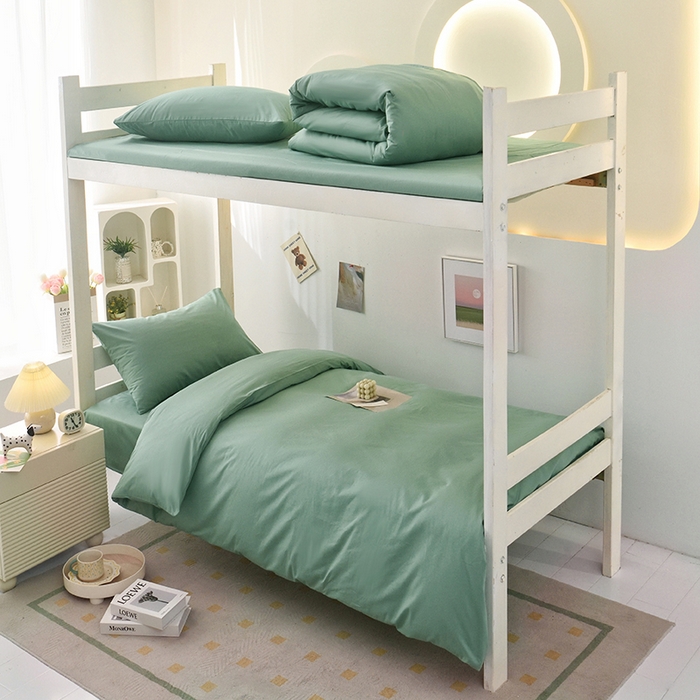 启优家纺 2025新款13372全棉纯棉学生宿舍上下铺三件套 竹青